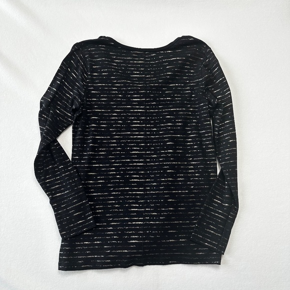 ANA A New Approach Women’s Black Long Sleeve Gold Metallic Stripe T-Shirt Size M - Picture 6 of 6